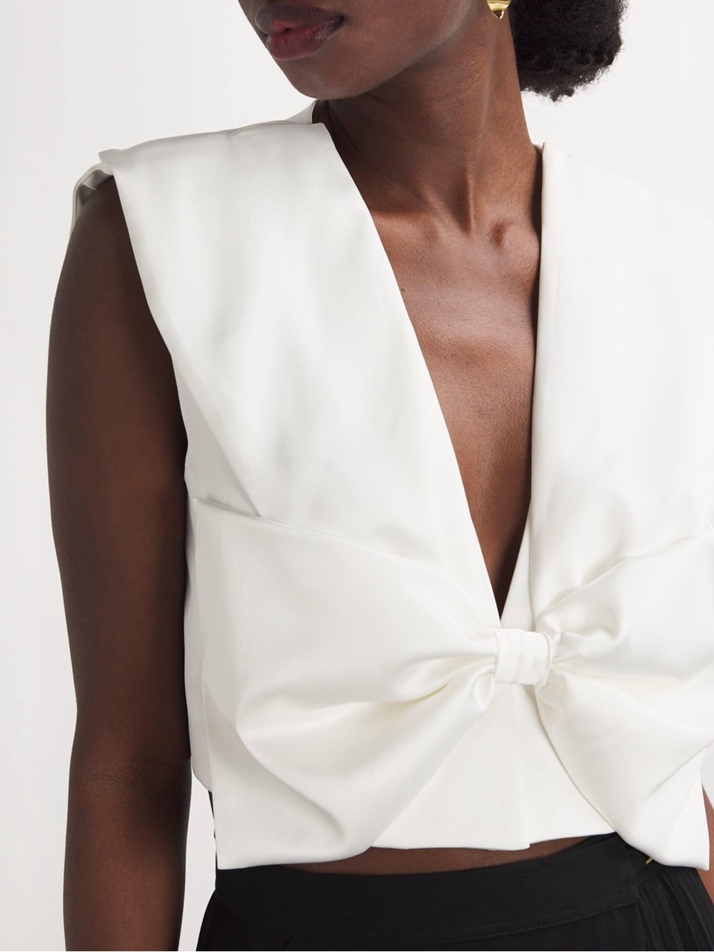 Sandro Ivory Satin Bow-Back Crop Top Size 1